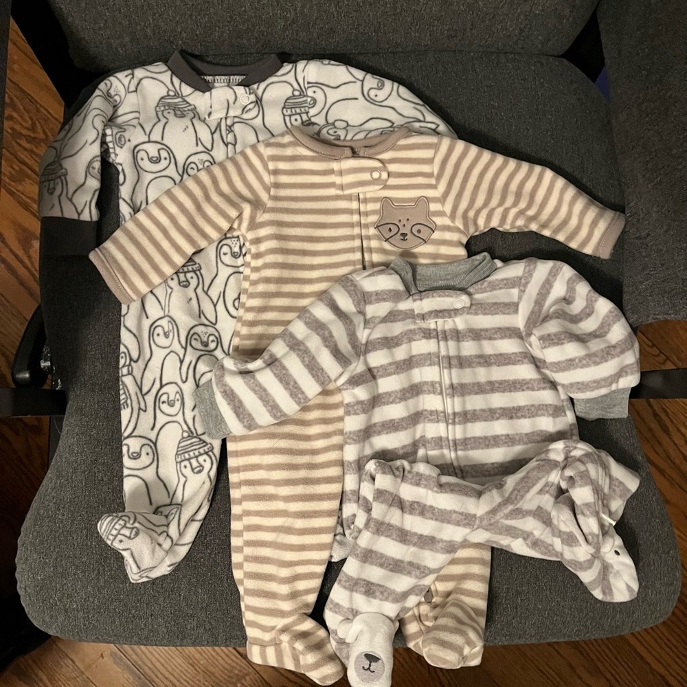 Cozy Striped and Penguin Print Newborn Footies